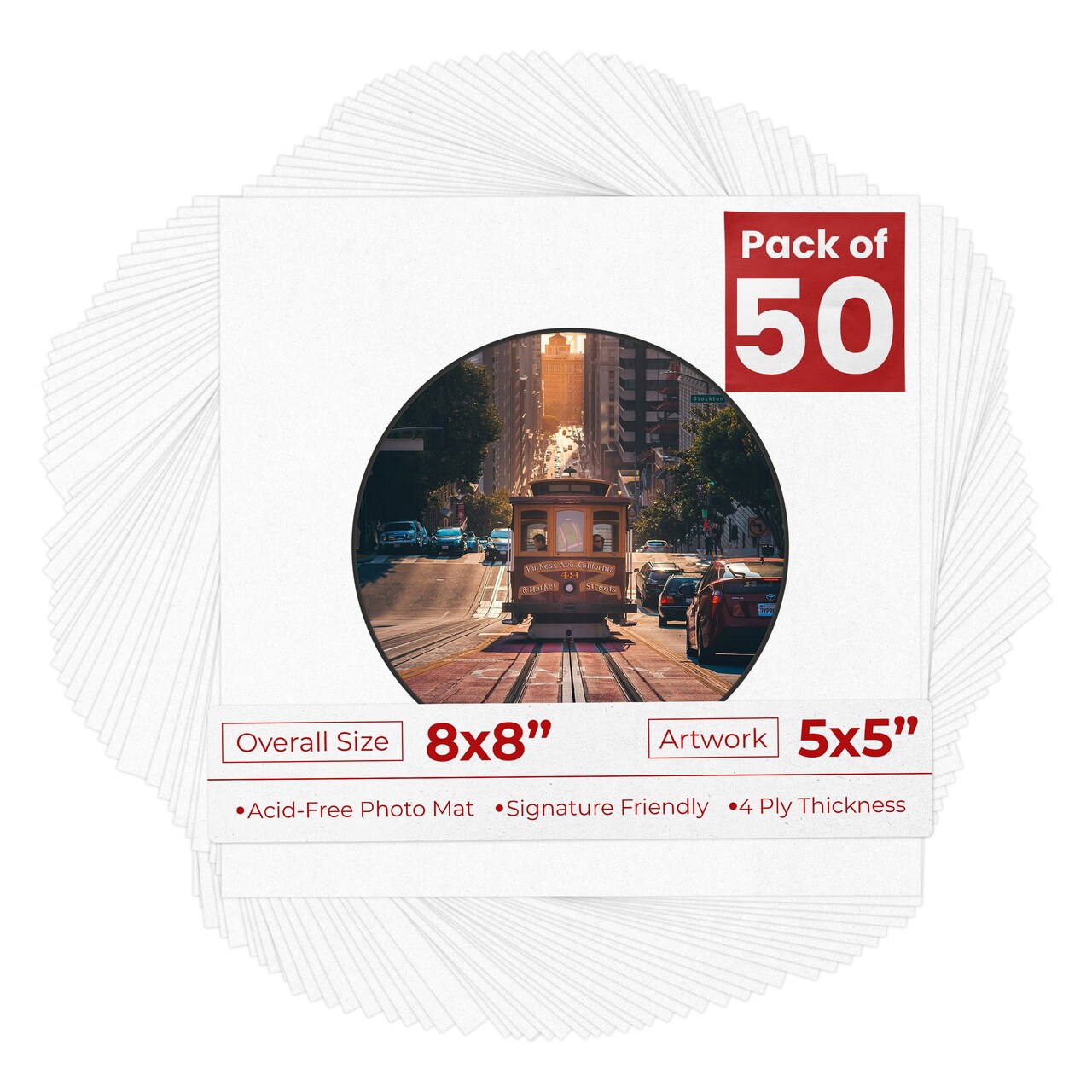 White with Black Core Mat Board for 8x8 Frames - Circle Opening for 5x5 Photos